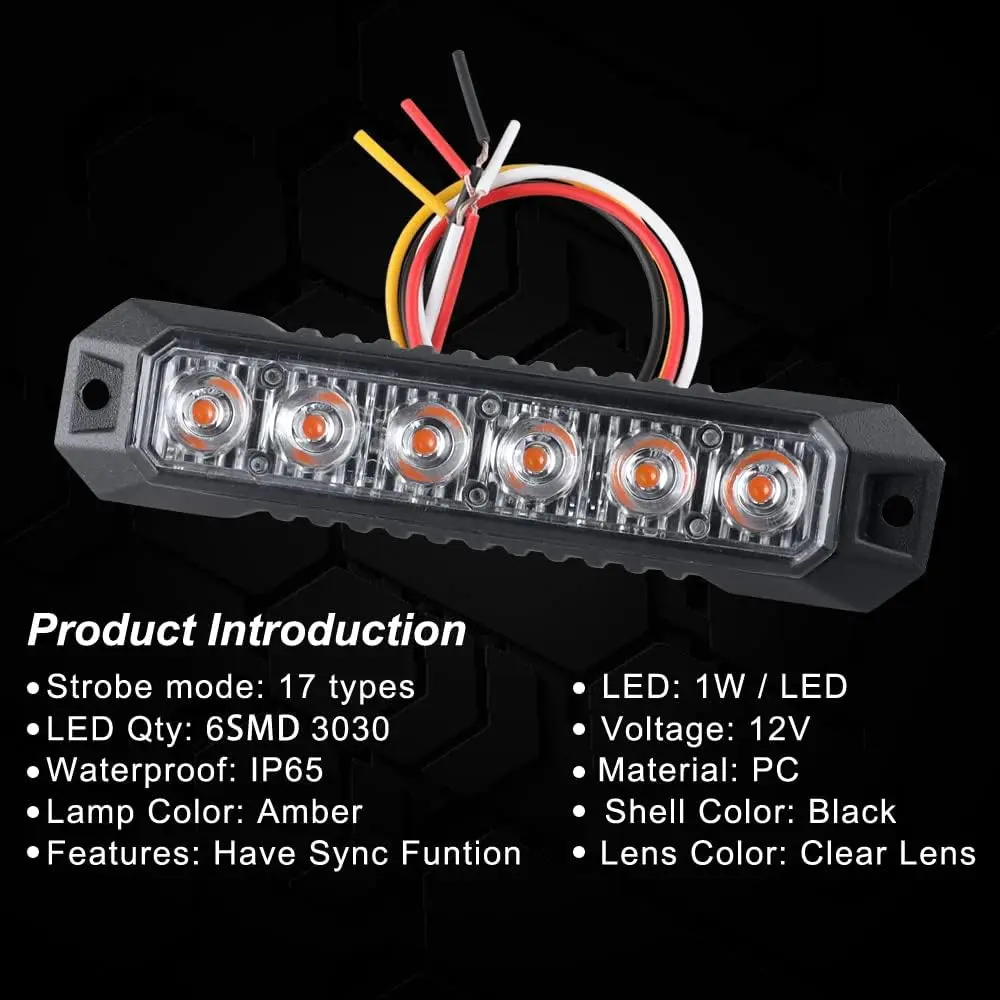Strobe Mini-Kühlergrill-Licht, Oberflächenmontage, blinkende Lampen für LKW, Auto, Fahrzeug, LED-Kopf, Notfallleuchte, Gefahr, 6 LEDs, Warnlicht