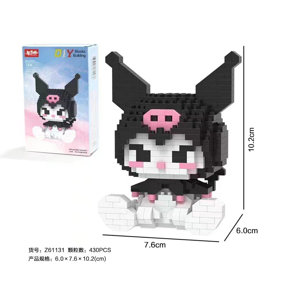 애니메이션 헬로 키티 빌딩 블록 모델 조립 장난감 Sanrio 그림 Kuromi 내 멜로디 어린이 퍼즐 선물 ​​데스크탑 장식