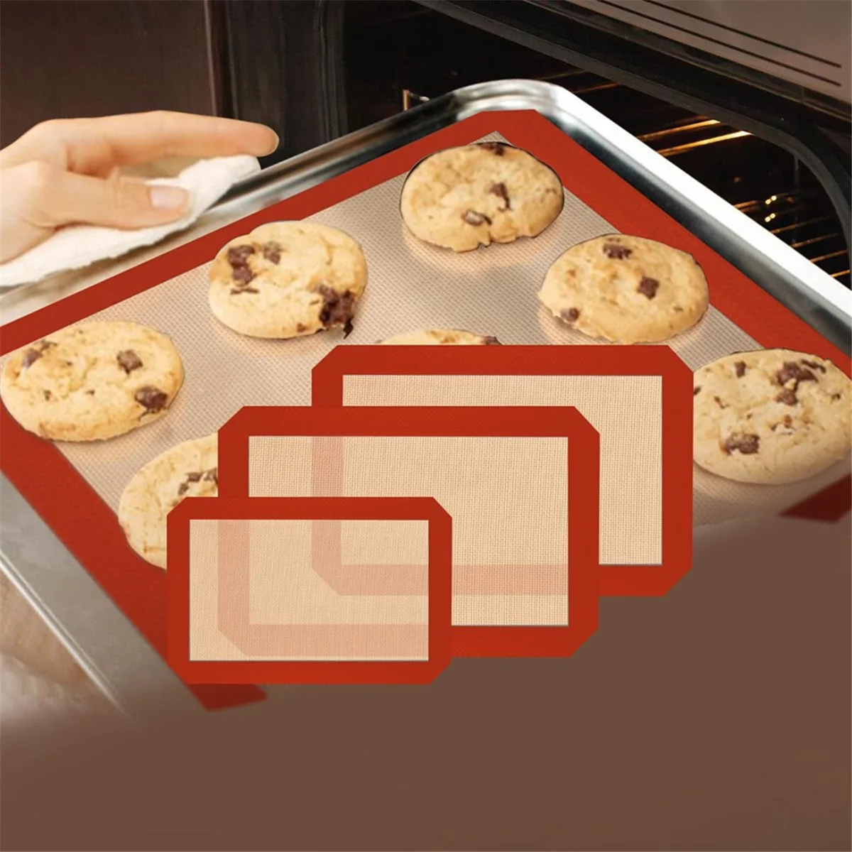 A72P 3PCSซิลิโคนReusable Baking Mat Non-Stickสําหรับอบเตาอบแผ่นอบสําหรับทําคุกกี้Macaroonsสีแดง