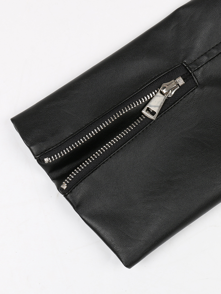 Nerazzurri 春秋ショート白黒ソフトフェイクレザーバイカージャケット女性長袖ジッパーベルト高級クールアウター