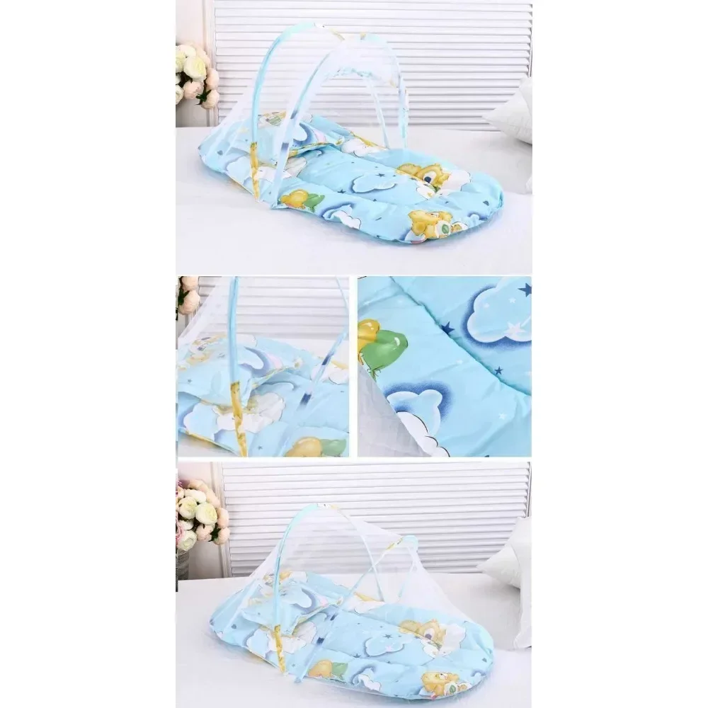 Portable Baby Crib Mosquito Net – Foldable Anti-Mosquito Mesh with Soft Cushions & Pillows for Infant Beds