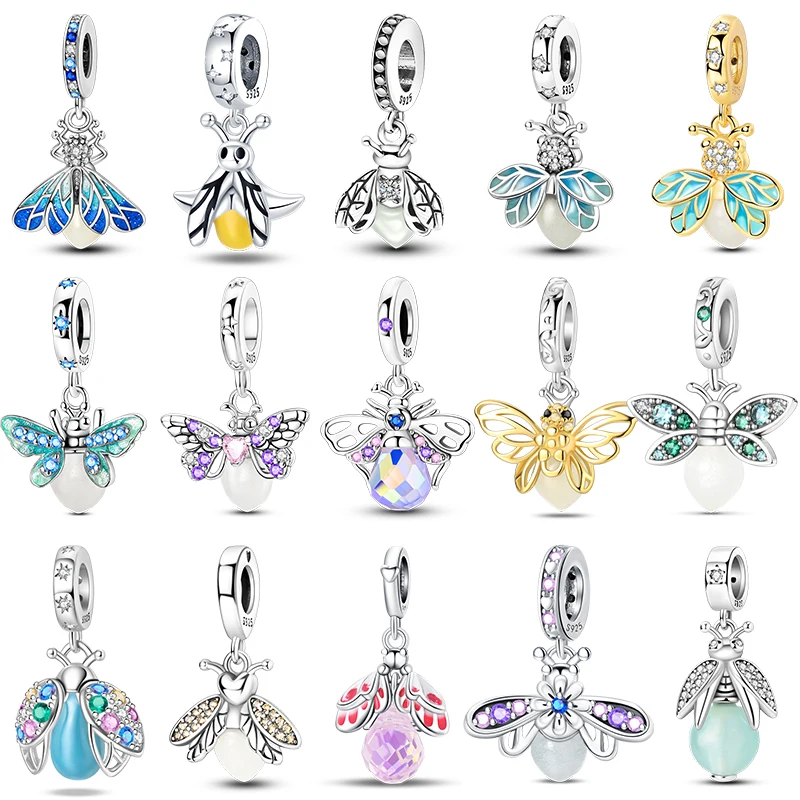 Fit original 925 prata esterlina encantos contas luminosas firefly encantos para mulheres finas diy aniversário jóias presentes