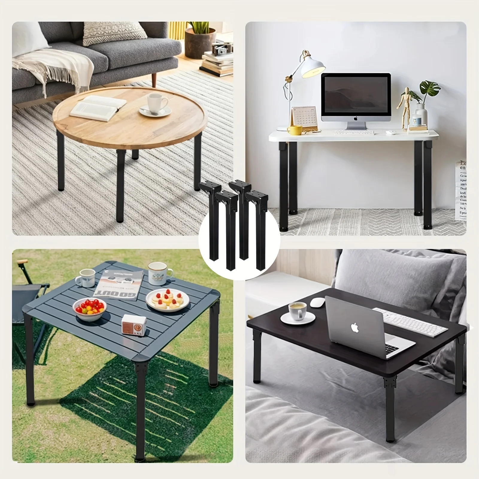 Patas de mesa plegables de metal resistentes seleccionables, repuesto versátil para computadora portátil, mesas de café y acampada, tamaño 4 Uds.