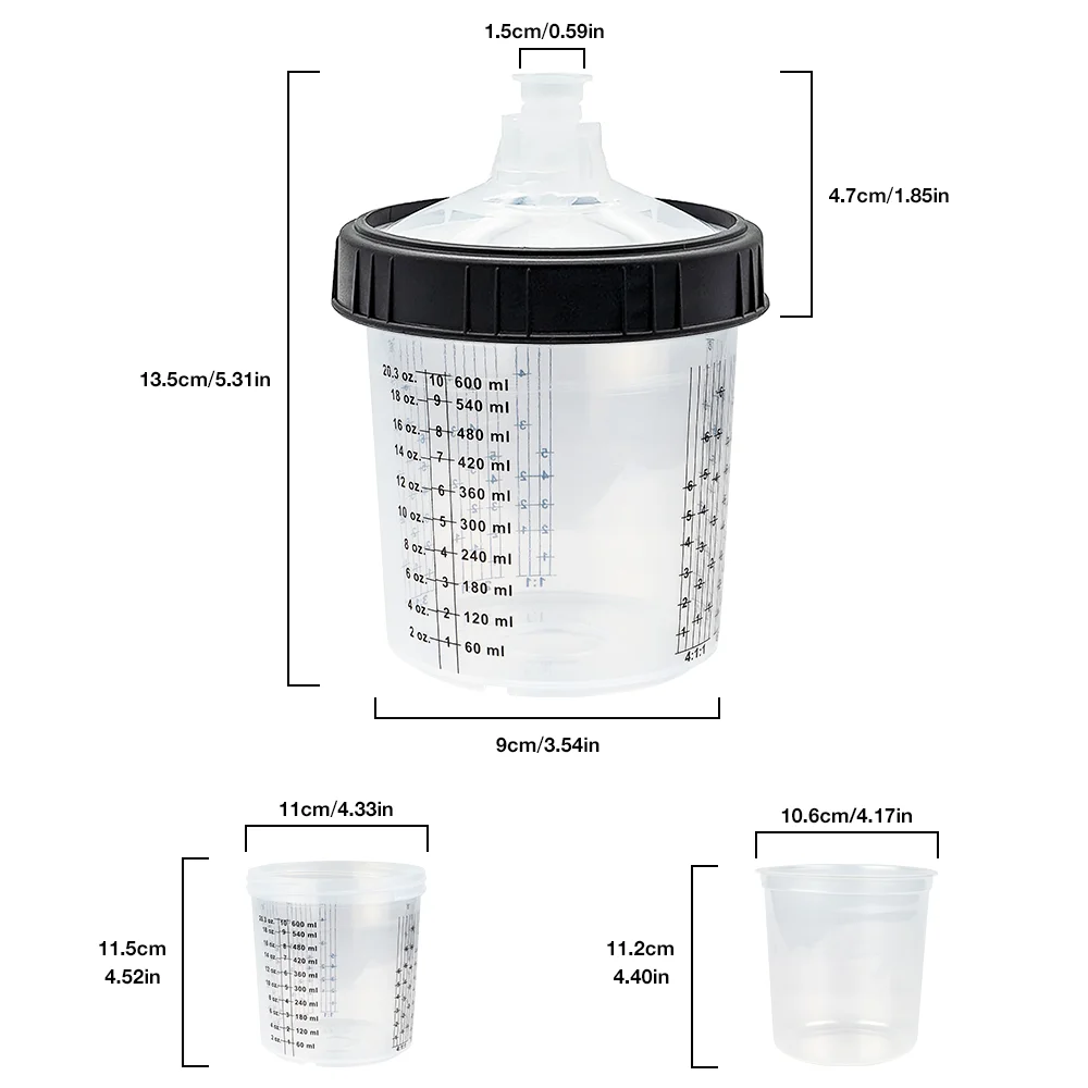 50個/セット スプレーガン用塗料混合カップ H/O クイックカップ スプレーガンタンク 160ML/300ML/600ML 使い捨て塗料カップ