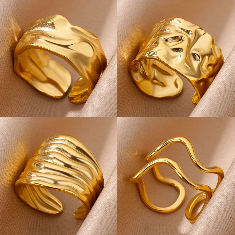 Anillos de apertura gruesos geométricos irregulares para mujer, anillo de acero inoxidable de Color dorado, regalo de joyería impermeable para boda estética