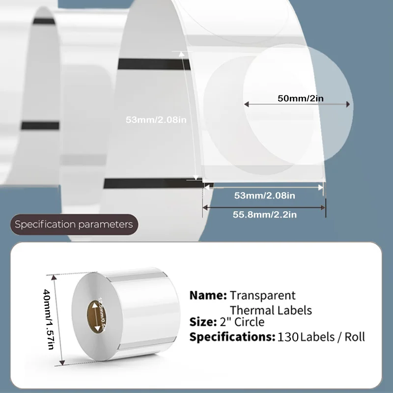 1/2/3 Rolls Round Transparent Labels Paper Thermal Adhesive Label Roll Suit for Phomemo M110/120/200 E210 P50 DETONG P1 SINMARK