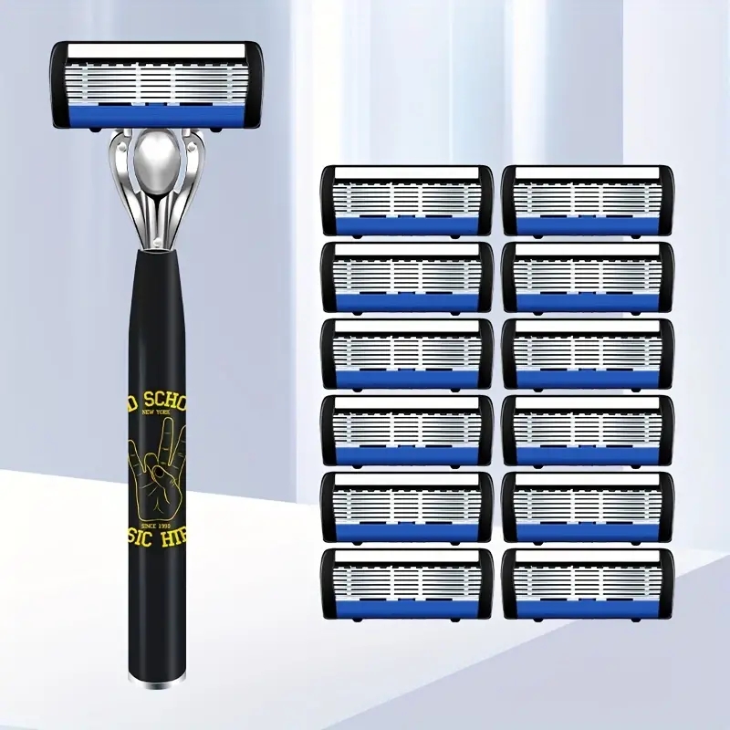 Set di rasoi manuali classici a 6 strati, 1 manico con rasoi da barba manuali in acciaio inossidabile 12/18 per la cura quotidiana del viso