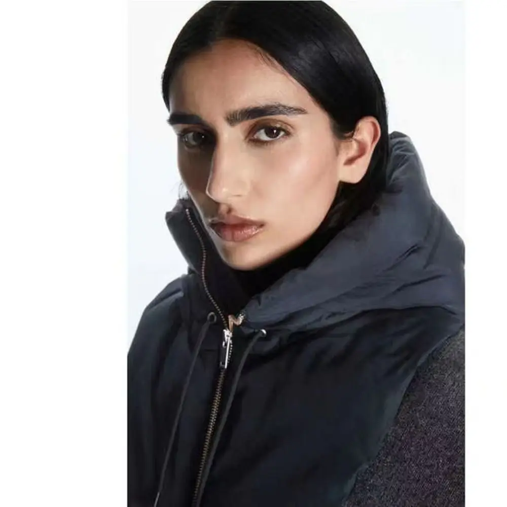 ฤดูหนาว Ultralight ลง Hooded หมวก Drawstring ซิปผ้าพันคอ Balaclava หมวกที่ถอดออกได้คอเต่าปลอม Unisex