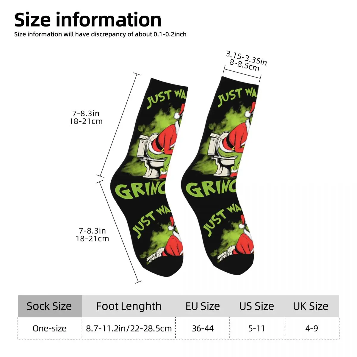 Calcetines unisex para hombre Navidad-S-Verde-S-Grinching Sólo esperando por medias navideñas Calcetines Kawaii de invierno Calcetines antideslizantes para escalar