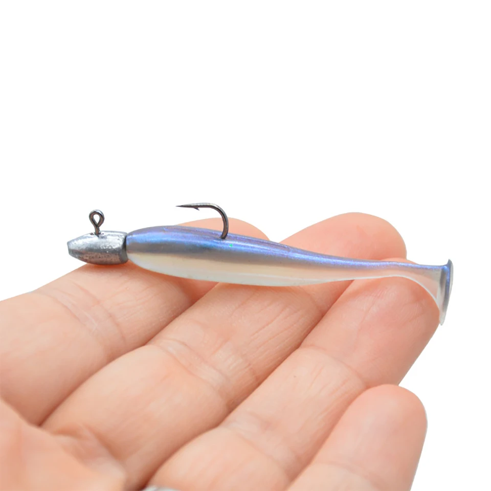 5 unids/lote cebo de Pesca suave con cola en T combinado con anzuelos de cabeza de anzuelo Wobblers artificiales Swimbait aparejos de Pesca para Lucio Pesca