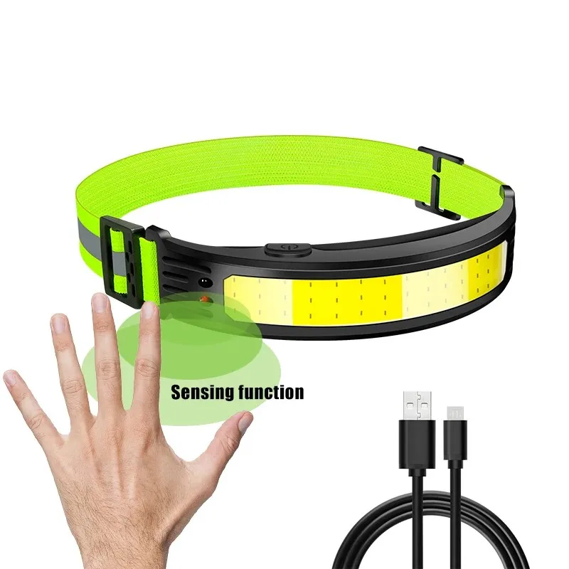 Cob Wave Induction Headlamp 6 Mode Head Light with Built-in Battery USB C Rechargeable Camping Night Running Flashlight