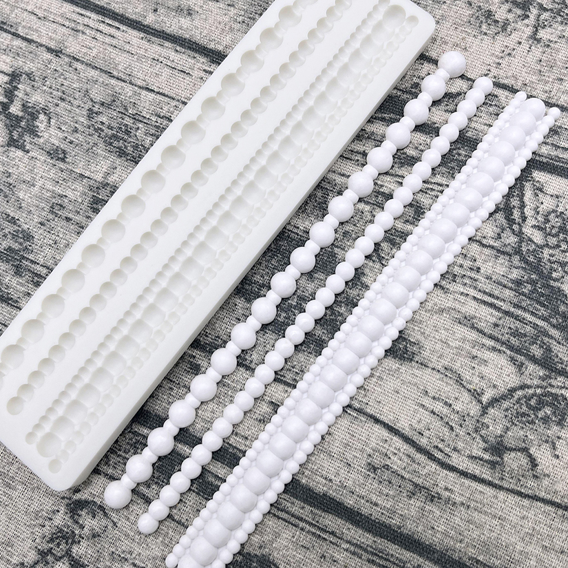 Cuerda de perlas, flor ondulada, forma de piedras preciosas, encaje lateral de pastel, molde de sugarcraft de silicona, herramientas de decoración de tortas con fondant