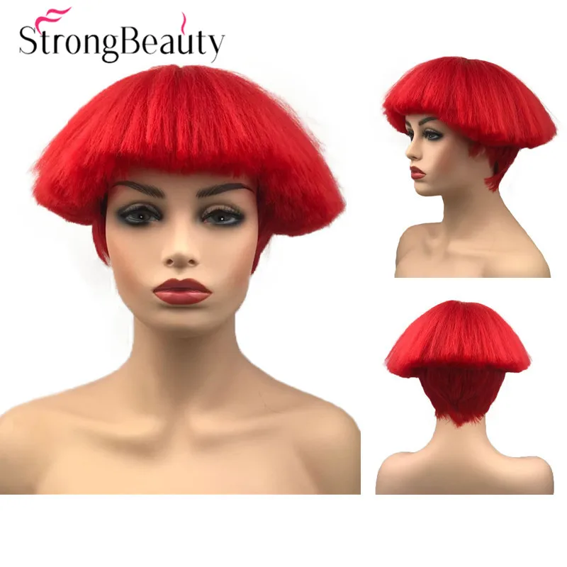 Pelucas sintéticas rectas Yaki cortas StrongBeauty, peluca con cabeza de seta roja/blanca/rubia/negra, pelo resistente al calor