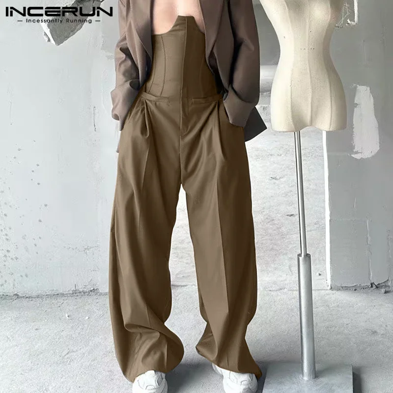 INCERUN 2024 Hosen im amerikanischen Stil, stilvolles Herren-Dekonstruktionsdesign, solide, dünne Taille, lange Hose, lässig, einfache männliche Pantalons