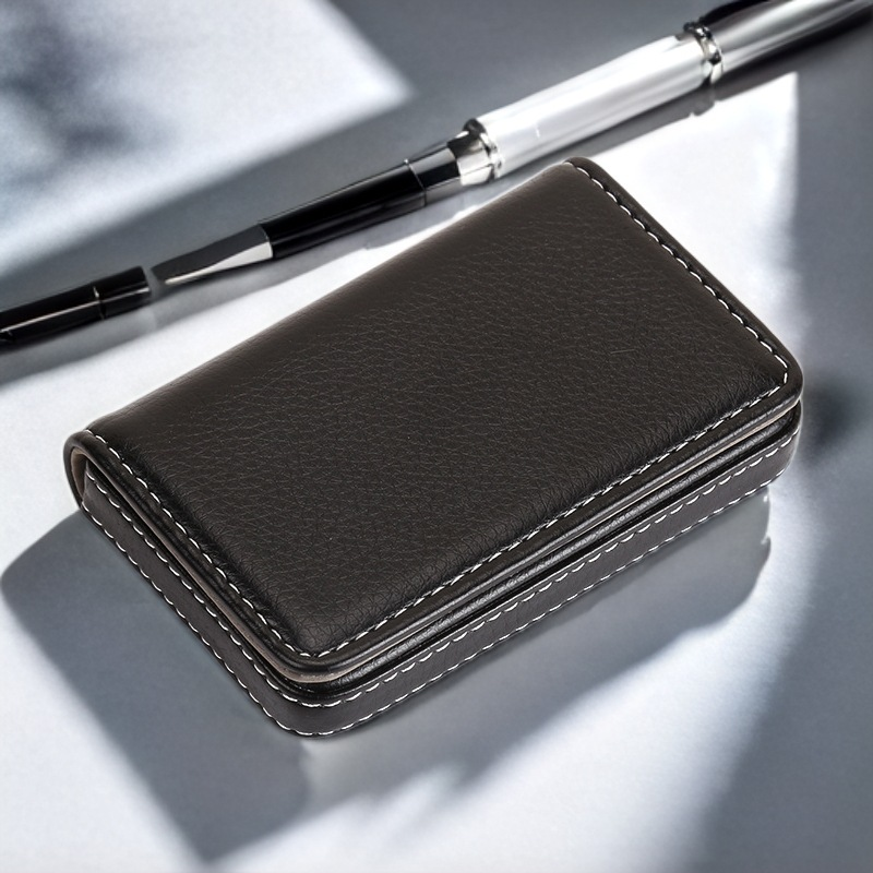 Sized Stitched PU Leather Credit Card Holder Visiting Business Card Case Wallet with Magnetic Shut for Men & Women