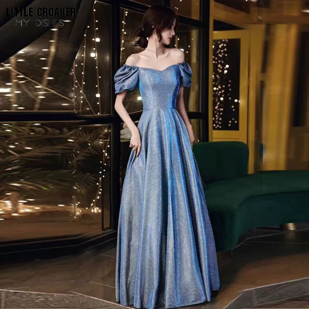 Vestido De noche elegante con lentejuelas para mujer, Vestidos De noche azules De lujo, vestido De Fiesta De boda