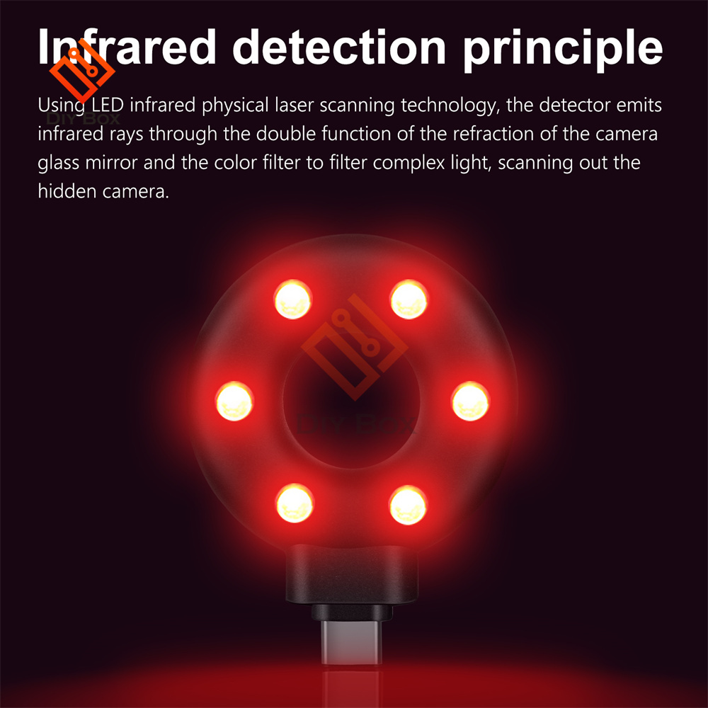 Detector de cámara portátil antiespía para viajes al aire libre, alquiler de Hotel, alarma IR, buscador de cámara oculta con luz Led