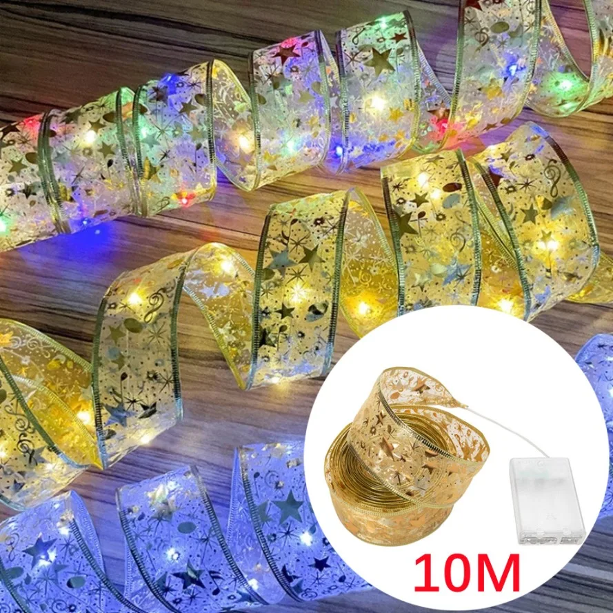 Cinta de luces LED, decoración navideña, Adornos de árbol de Navidad, lazos de encaje DIY, cadena de luces, decoraciones navideñas para el hogar, Año Nuevo 2023