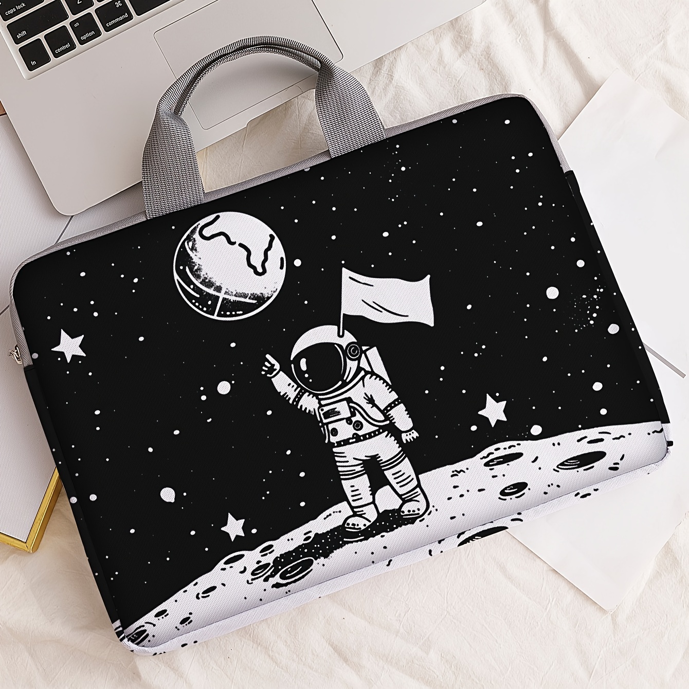 Juego de una pieza, dos estilos, bolso y maletín para portátil con estampado de astronauta, adecuado para portátiles de 14 pulgadas