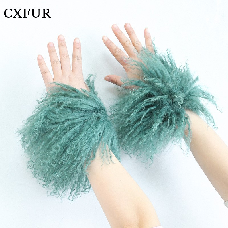 New Arrival Color Long Hair Women Fur Arm Warmer Wrist Real Mongolian Lamb Fur Cuffs CX-A-47Z