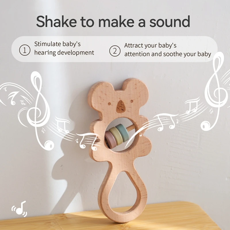 เด็กไม้Koala Hand Rattles Teetherของเล่นแหวนไม้Montessoriของเล่นนกฮูกรูปร่างดนตรีRattleสําหรับของขวัญเด็กTeethingของเล่น