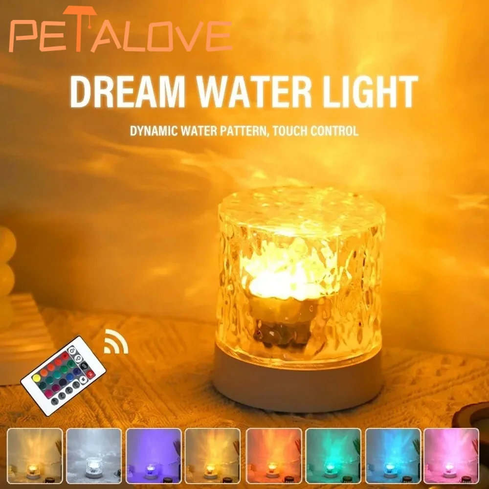 Projetor de ondulação de água led luz noturna 16 cores chama rgb lâmpada de cristal regulável para sala de estar estudo quarto decoração de casa luz