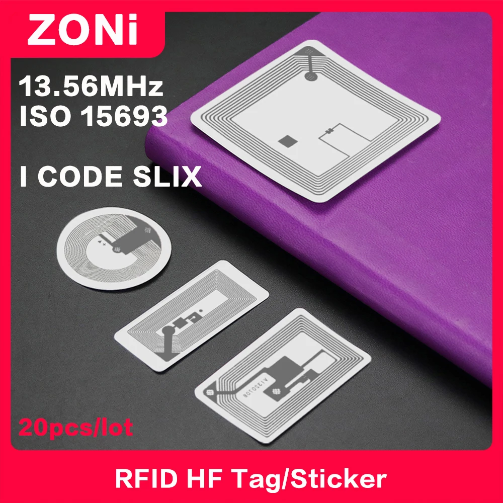RFID HF-метка I CODE SLIX Chip Смарт-теги Книжная этикетка NFC-наклейка 13,56 МГц ISO15693, высокочастотные электронные метки, высококачественные 20 шт.