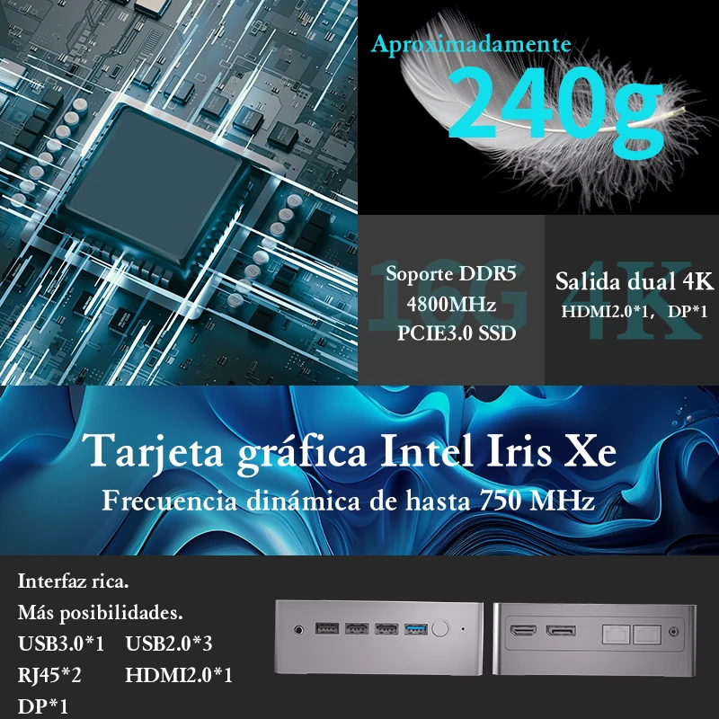 Mini PC Microdata N100 con Win11 64 bit,Intel Alder Lake N100 8GB de RAM, 256GB, SSD, Wifi, BT, 1000M, LAN