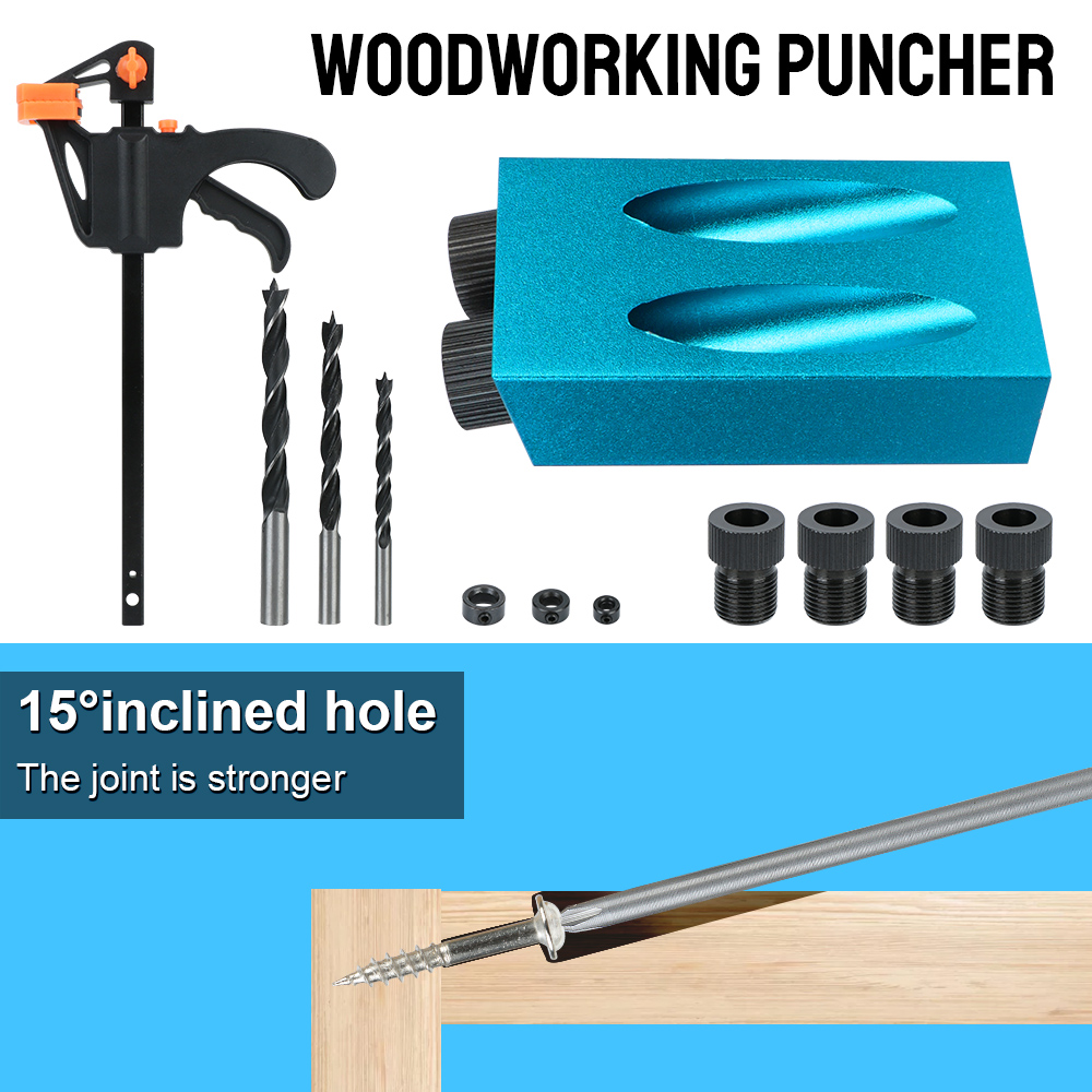 7/14/15 pezzi 15 gradi kit di maschere per fori tascabili lavorazione del legno guida di perforazione localizzatore perforatrice con set di punte da trapano