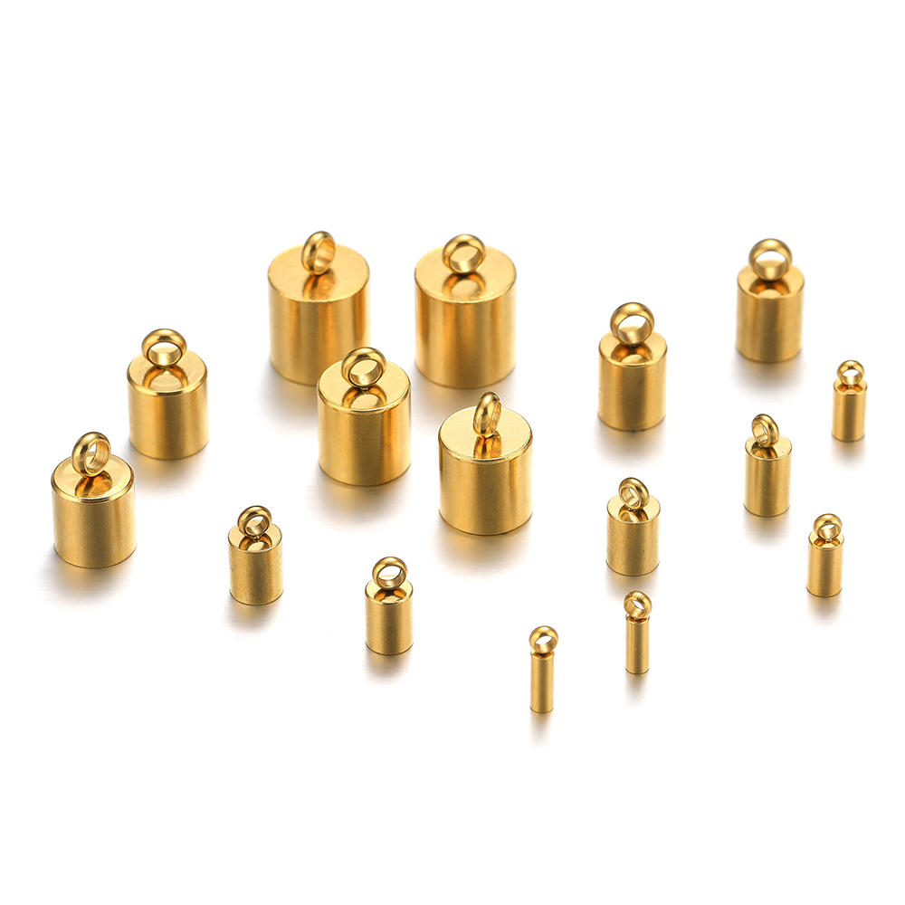 20pcs Stainless Steel Crimp End Caps Leather Cords End Tip Beads Caps PVD Plated Gold Clasps DIY Jewelry Making Finding Supplies