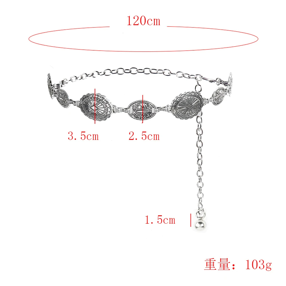 Accesorios de cadena de cintura de Metal para mujer, cinturón de cadena tallado circular decorativo, accesorios de estilo alto, estilo Retro, 1/2 Uds.