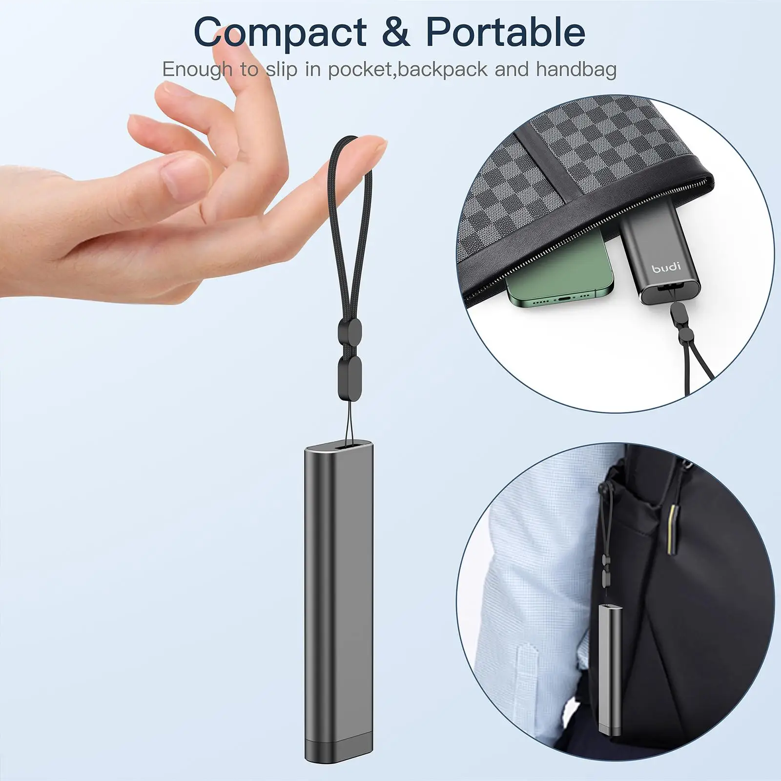 BUDI 9 in 1 Type C to Type C Cable USB 3.0 Adapter SD TF Nano Card Storage Box 65W OTG 5Gbps Data Transfer Fast Charging Cable