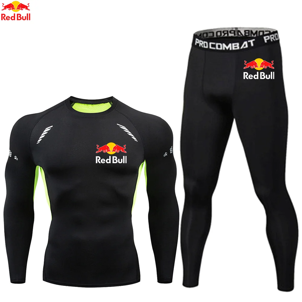 Компрессионный комплект Red Bull, мужская спортивная одежда, костюмы для тренажерного зала и фитнеса, спортивные колготки для бега, одежда, рашгард, спортивный костюм для бега, мужской костюм