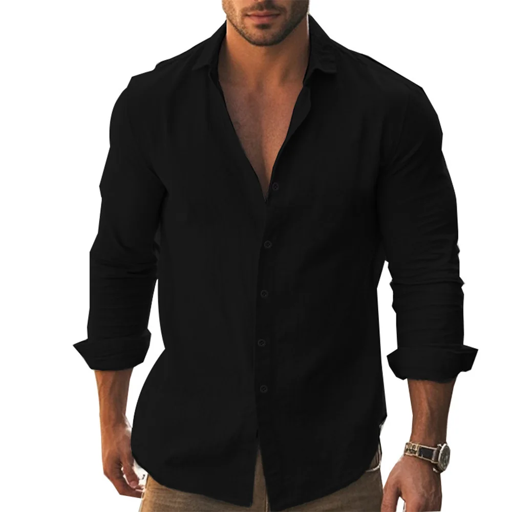 Hemd Männer Baumwolle Leinen Hawaiian Shirts Langarm Knopfleiste Button-Down Tops Atmungsaktive Frühling Sommer Herren Hemd
