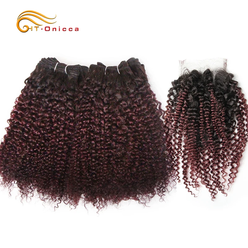 บราซิล Curly Hair Bundles ปิดผมมนุษย์6ชุดพร้อม Jerry Curl Ombre ชุดพร้อมฝาปิด