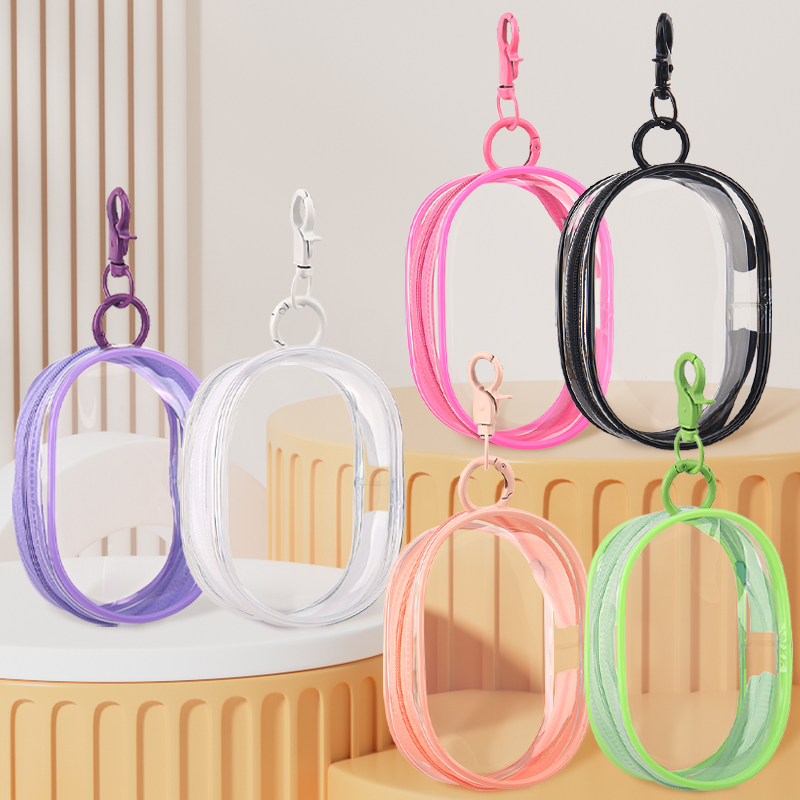 Portable Mini Clear Zipper Storage Bag With Keychain Makeup Brush Travel Cosmetics Organizer Case Cute Pvc Dustproof Bags Tool