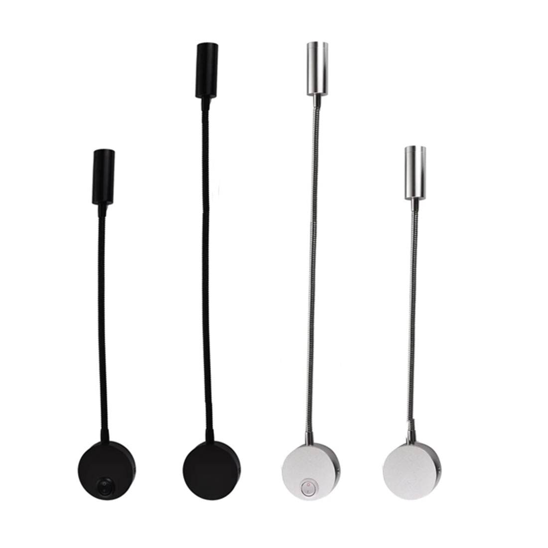 L40cm Cổ Ngỗng Dài 3W Đèn Đầu Giường Tường Led Chiếu Sáng Công Tắc Đen Vòi AC90-260V 110V 220V đèn Đọc Sách Sách Đèn