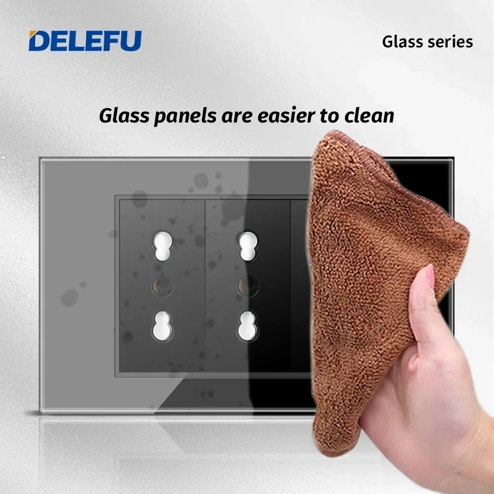 DELEFU Черное закаленное стекло Италия USB TypeC Настенная розетка для быстрой зарядки Schuko Tuya Wi-Fi Smart Switch Sat TV Tel Doorbell Чили