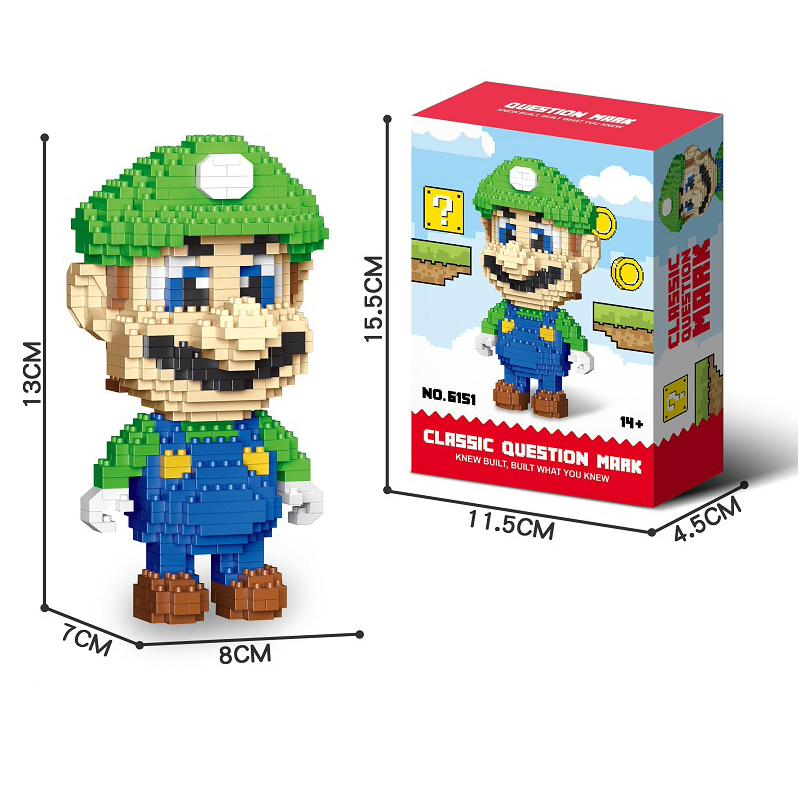 อะนิเมะ Mario Building Blocks ตัวเลข Luigi Yoshi การ์ตูนอนุภาคขนาดเล็กประกอบบล็อกตุ๊กตาของเล่นเด็กของขวัญ