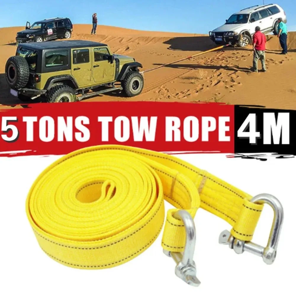 Cable de remolque de coche de 4M, correa de tracción de grosor doble para remolque de alta resistencia de 5 toneladas con cuerda de gancho para pila de transporte de recuperación de vehículos