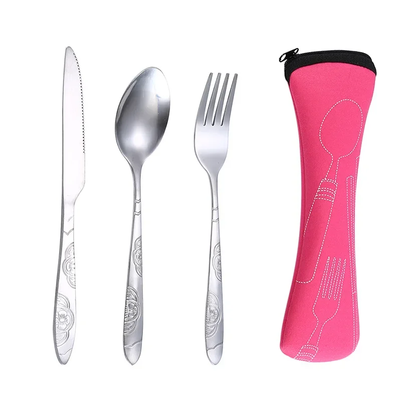 [Hot Sales] Picnic Set Tableware Washable with Zipper Travel Cutlery Kit Case Portable Pouch for Dinner