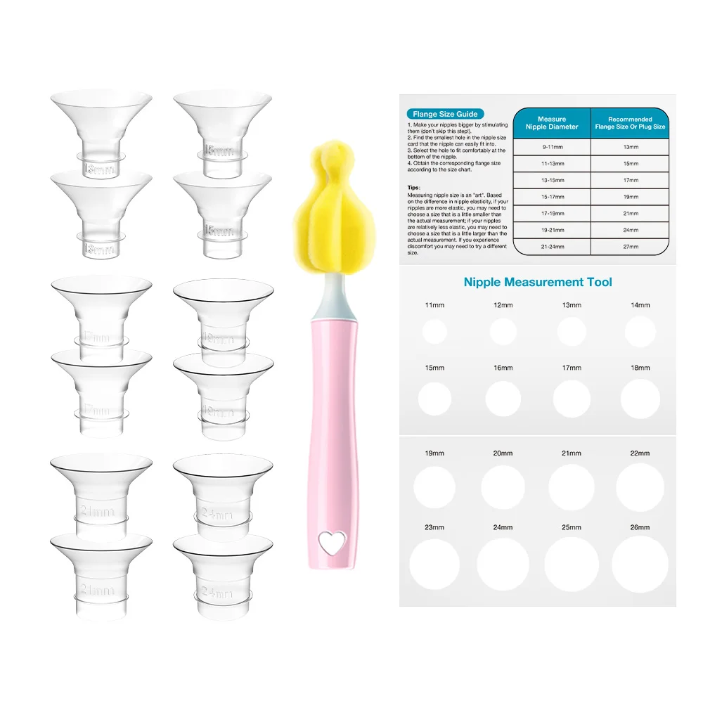 Inserções de flange de silicone para bombas de mama escova de garrafa bombas de mama elétricas túnel de mamilo conector estreito 13/15/17/19/21/24mm