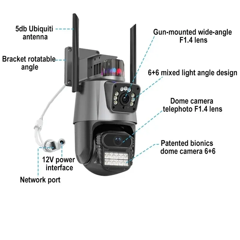 Outdoor Wireless 6K 8MP WiFi Security Camera ICSee Smart Three Lens 8X Zoom PTZ Video Surveillance IP Camera CCTV Auto Tracking