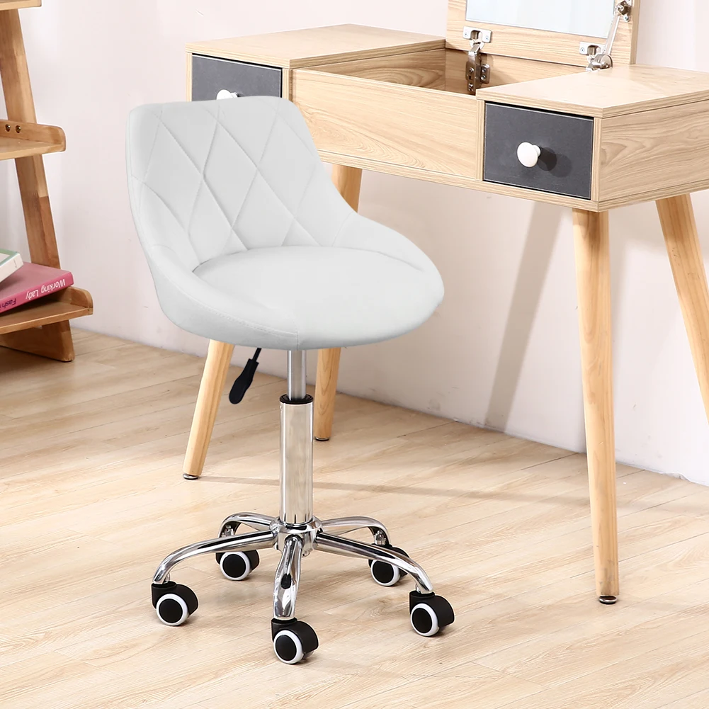 KKTONER Mid Back PU Leather Height Adjustable Swivel Modern Task Chair Computer Office Home Vanity Chair with Wheels White