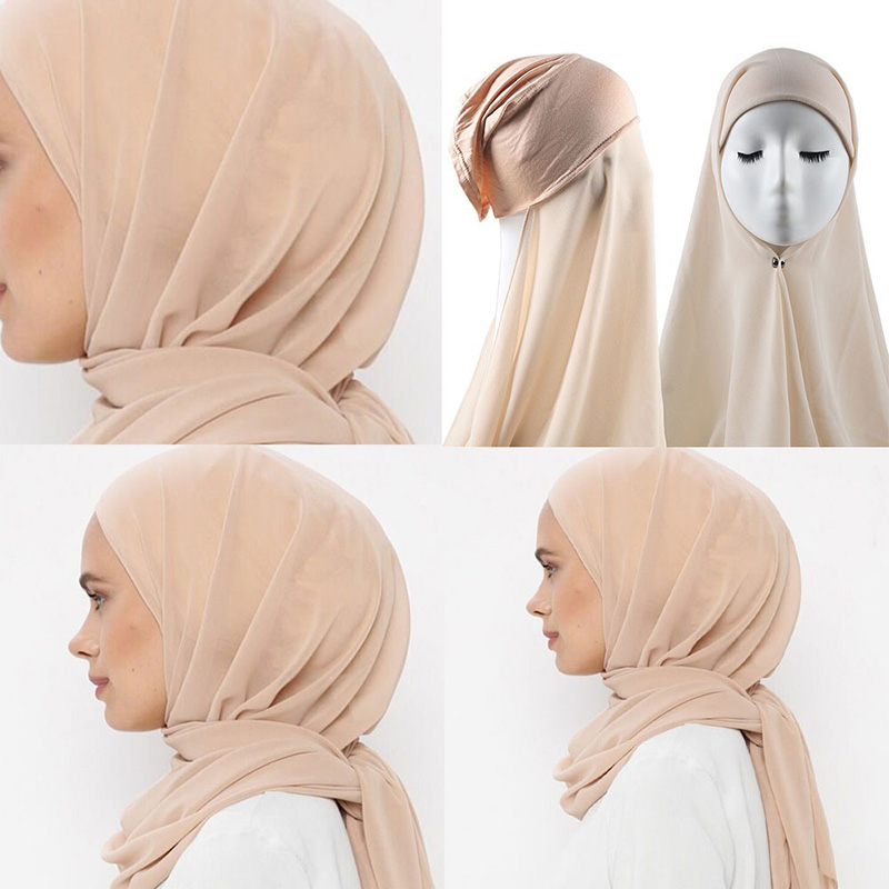 Sofortige Hijabs mit Kappe, schlichter Chiffon-Jersey-Hijabs für Damen, Schleier, muslimischer islamischer Hijab, Mütze, Schal für Damen-Hijabs, Kopftuch