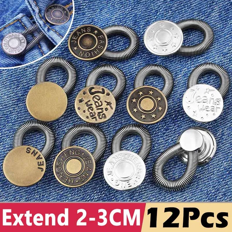Extensor de botón de Metal mágico para pantalones vaqueros, extensores de cintura retráctiles ajustables de costura libre, expansor de cintura de botón