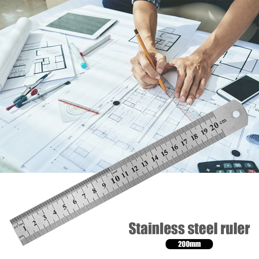 15cm/20cm/30cm/40cm/50cm Metal Ruler Stainless Steel Straight Ruler Measuring Ruler Precision Double Sided Measure Ruler Tool