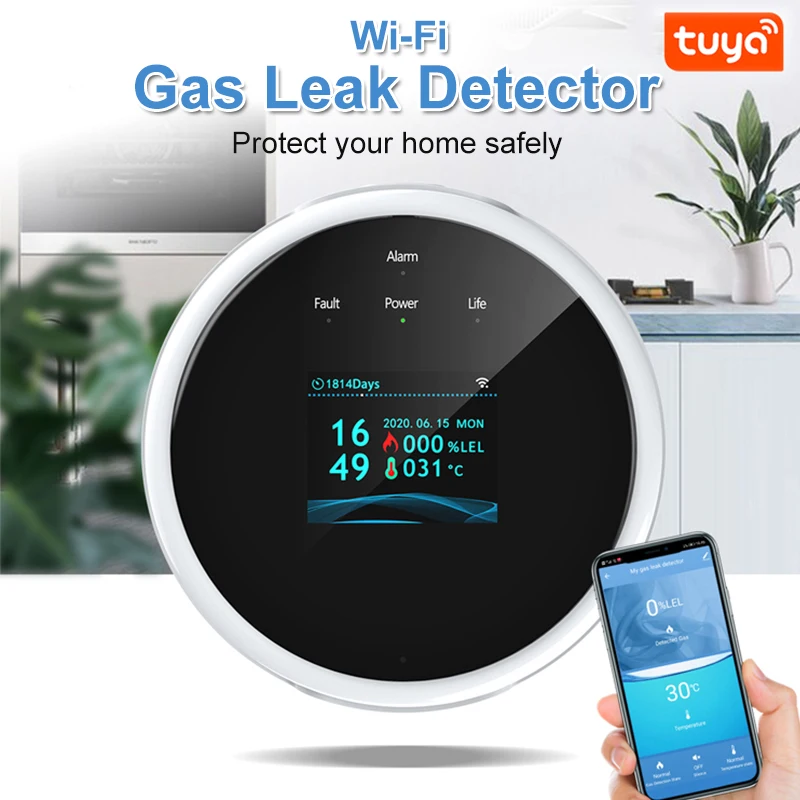 Tuya-WiFi Detector De Vazamento De Gás, Alarme De Gás Combustível, Tela Colorida, Temperatura De Exibição, Smart Life APP, Cozinha, Villa, Armazém