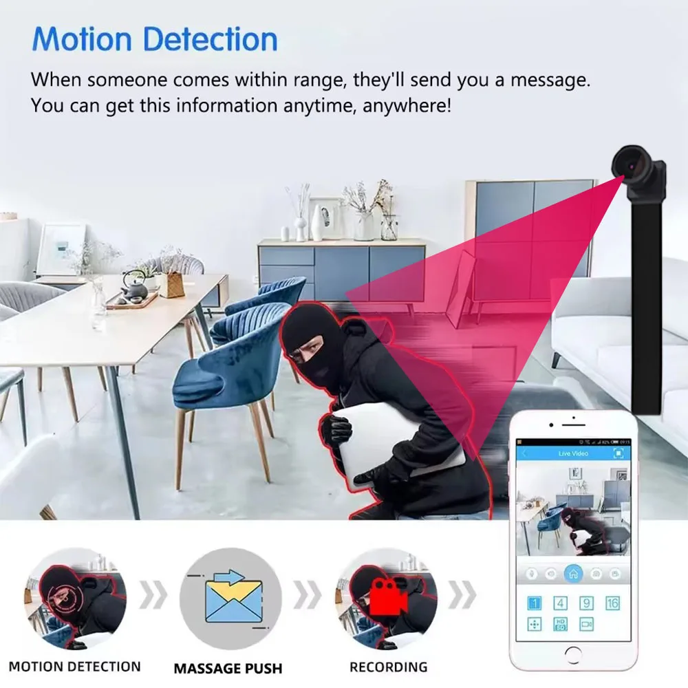 Upgraded version, 4K HD mini WiFi camera, supports remote viewing, motion detection, home nanny style DIY camera