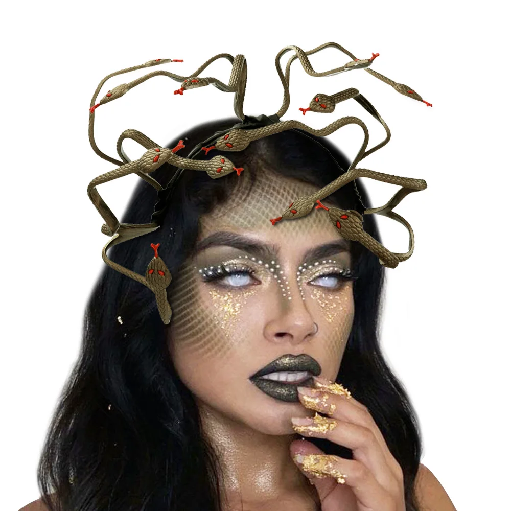 Set di oggetti di scena per feste di Halloween Mardi Gras Copricapo Medusa Snake Cosplay Fascia per palcoscenici e costumi